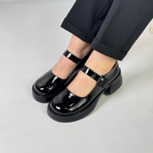 لوفر زنانه عروسکی کمردار مشکی ورنی